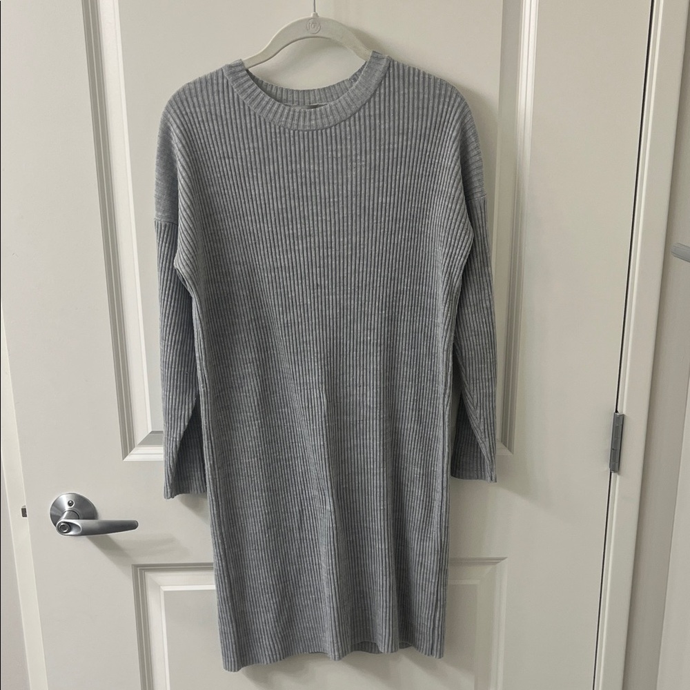 ASOS Light Gray Ribbed Long Sleeve Knit Dress
